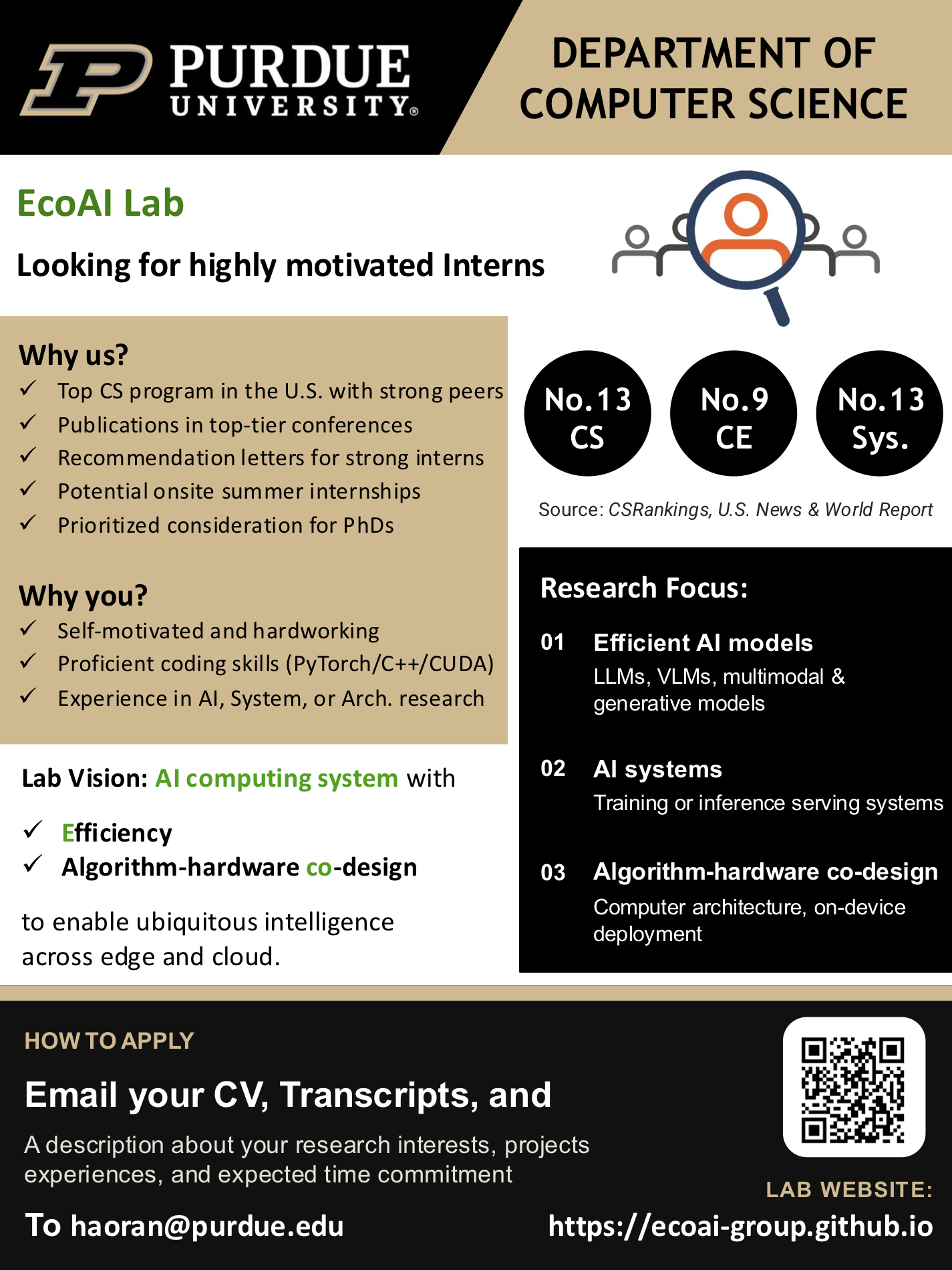 EcoAI Lab Intern recruiting flyer