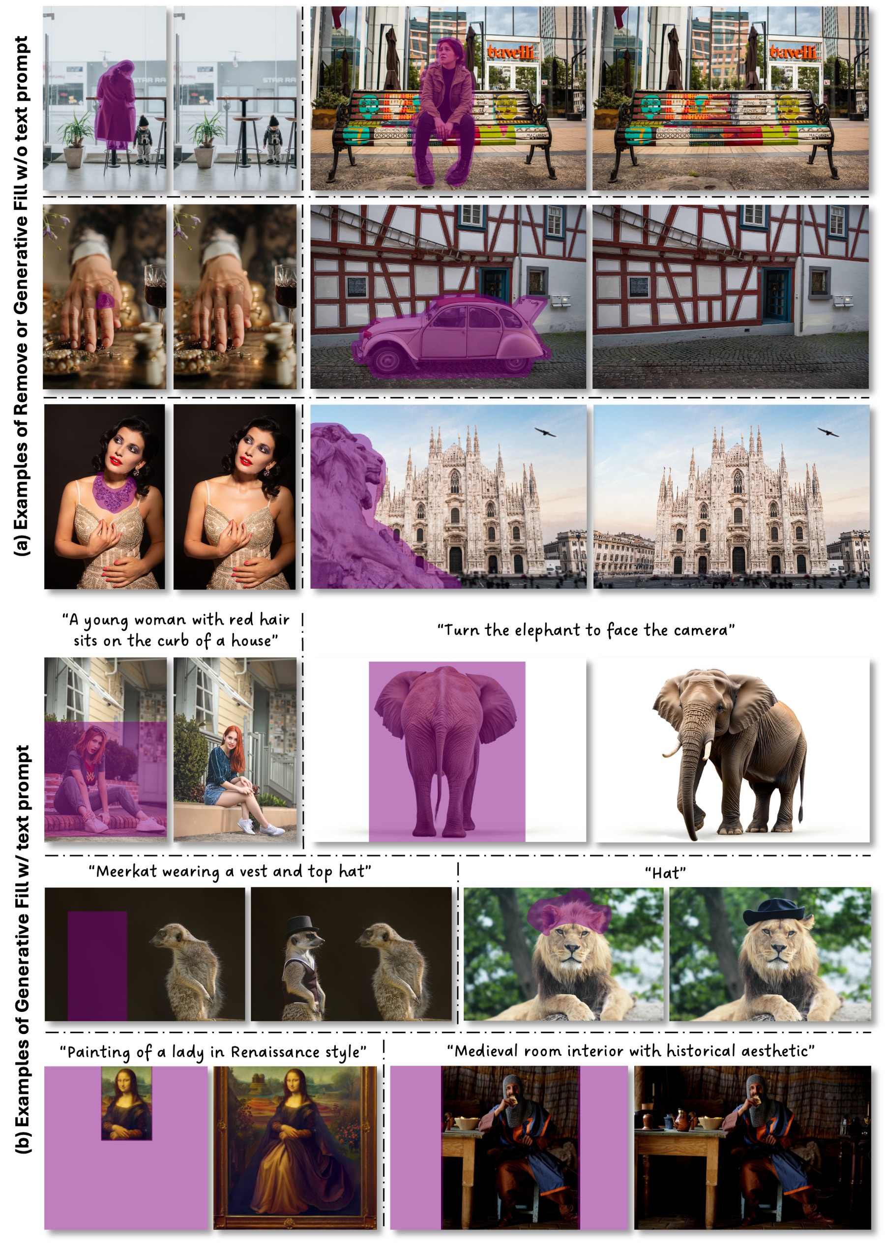 Representative Remove Tool and Generative Fill results with HiLo-Token